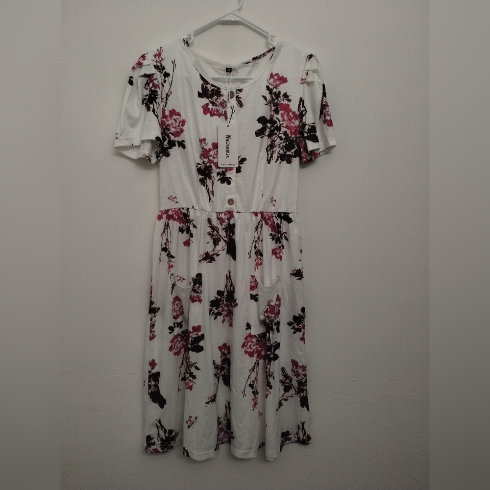 Floral White and Pink Dress